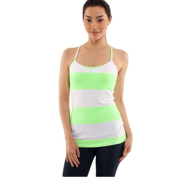 Lululemon Power Y Tank *Luon Light Bold Stripe Zippy Green SIZE SIX - Picture 1 of 7